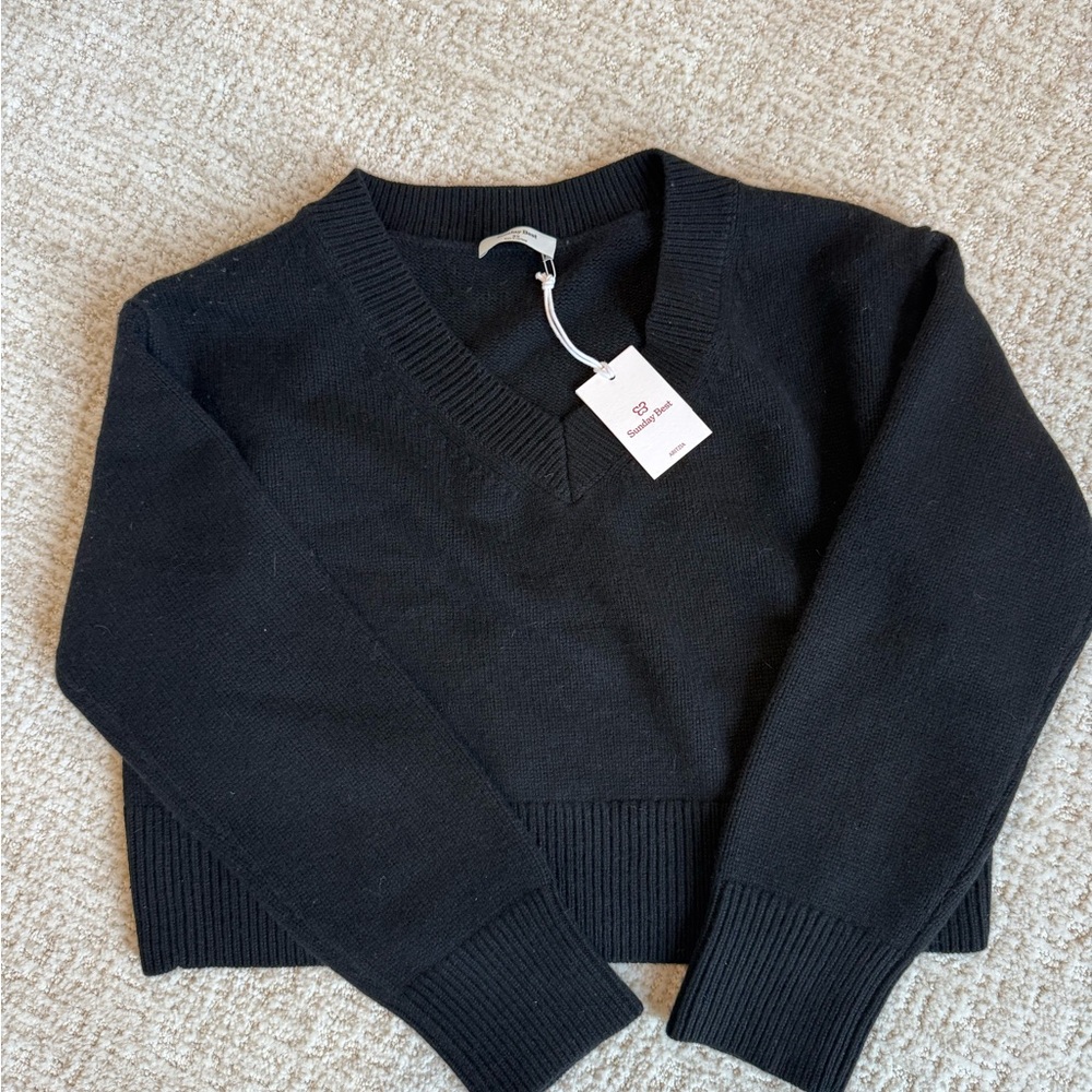 Aritzia Black V-Neck Cropped Sweater - Picture 3 of 6
